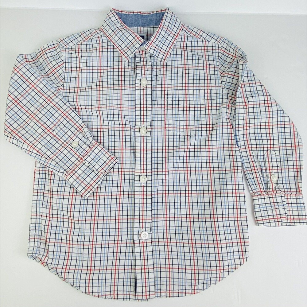 Janie And Jack Boy's Button Down Shirt Plaid Long Sleeves Baby Toddler 18-24 M
